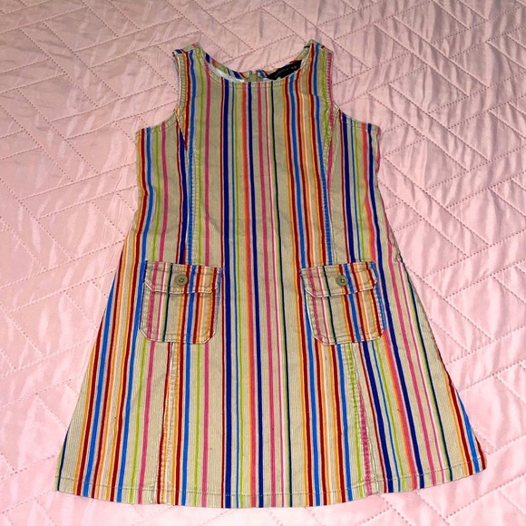 Lands' End Tan and Blue A-Line Sundress Casual Sleeveless Crew Neck - Picture 1 of 4